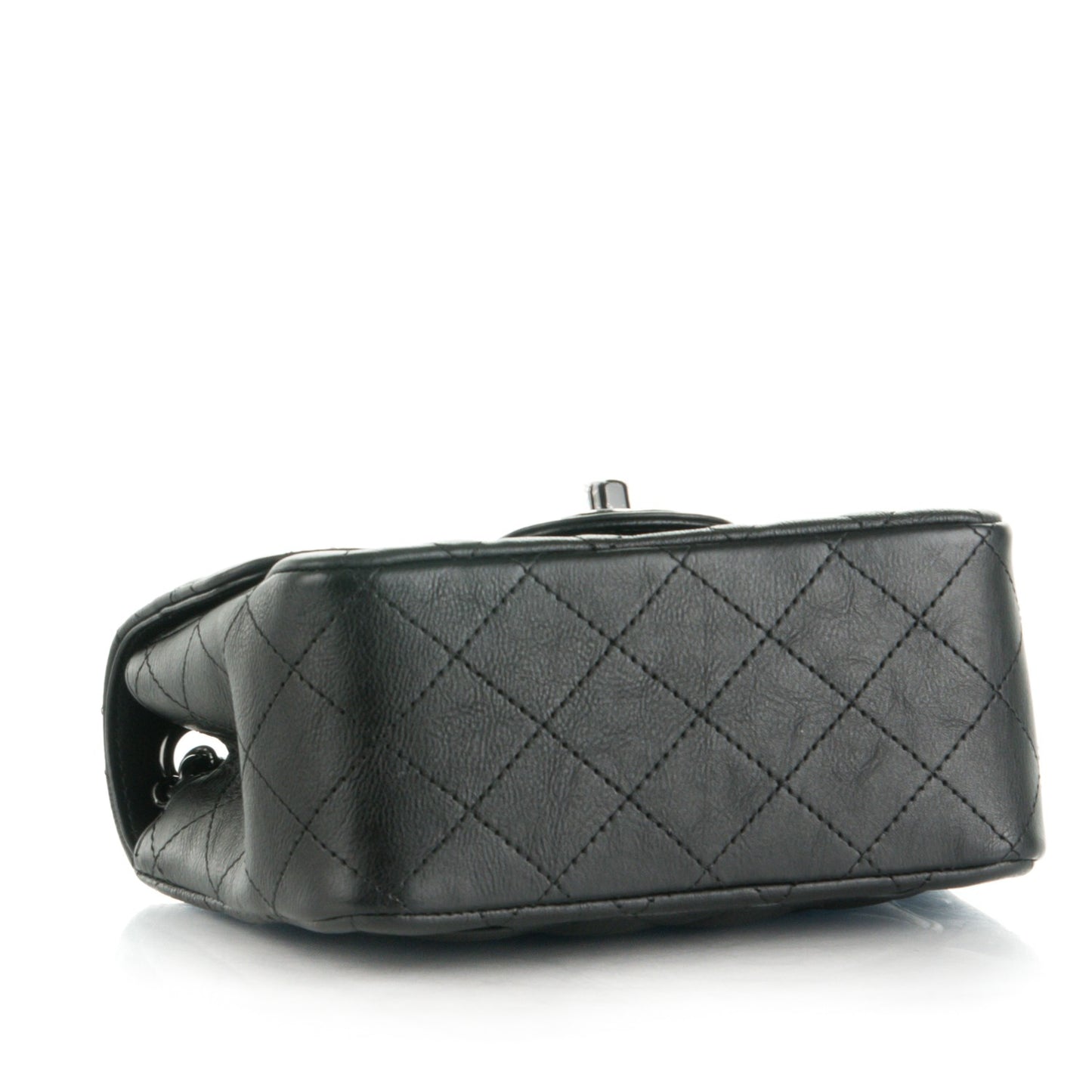 Crumpled Calfskin Quilted Mini Square Flap So Black