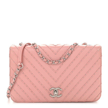 Chanel Calfskin Studded Chevron Quilted Flap Pink 1 of 10