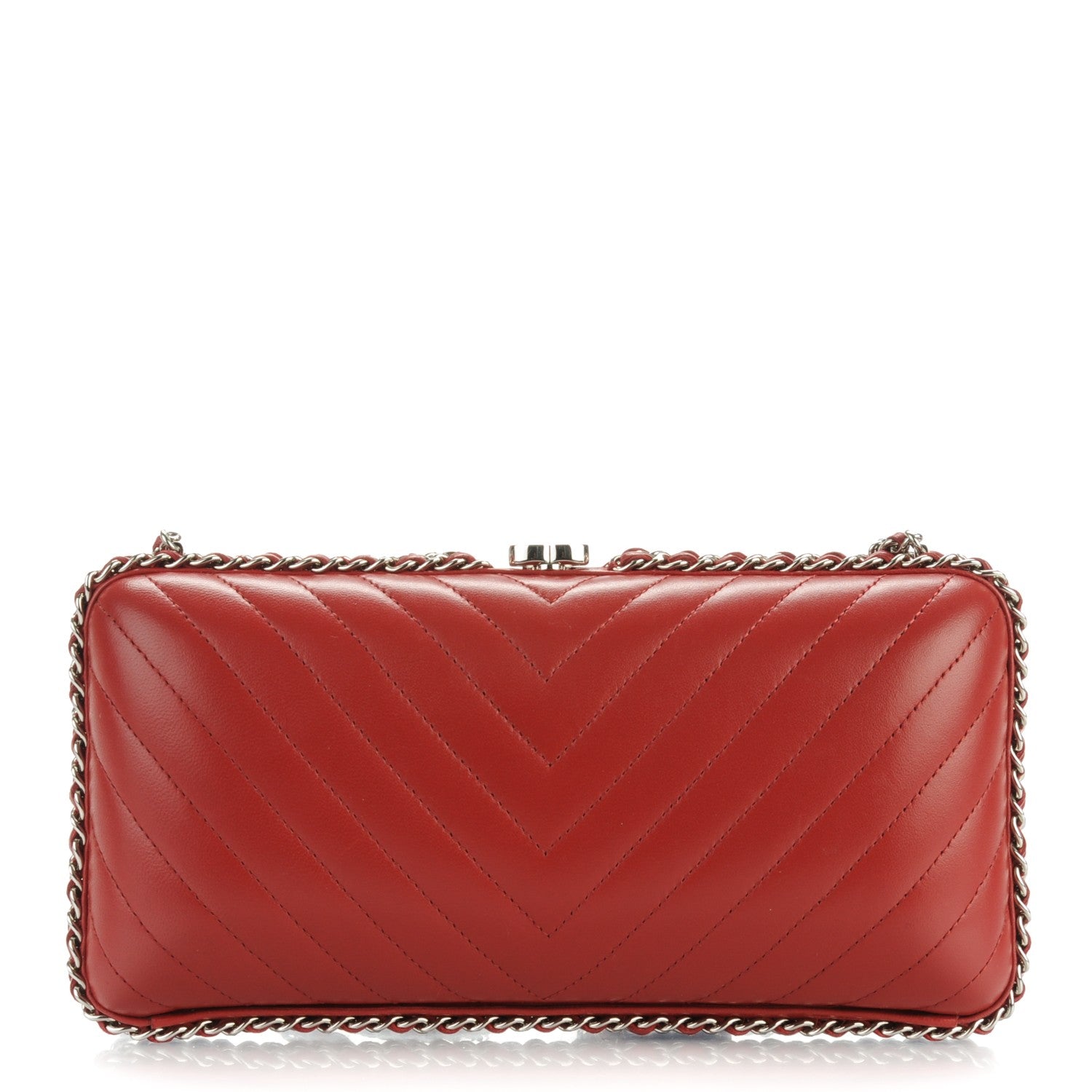 Chanel Lambskin Chevron Quilted Chain Around Clutch Dark Red 1 of 7