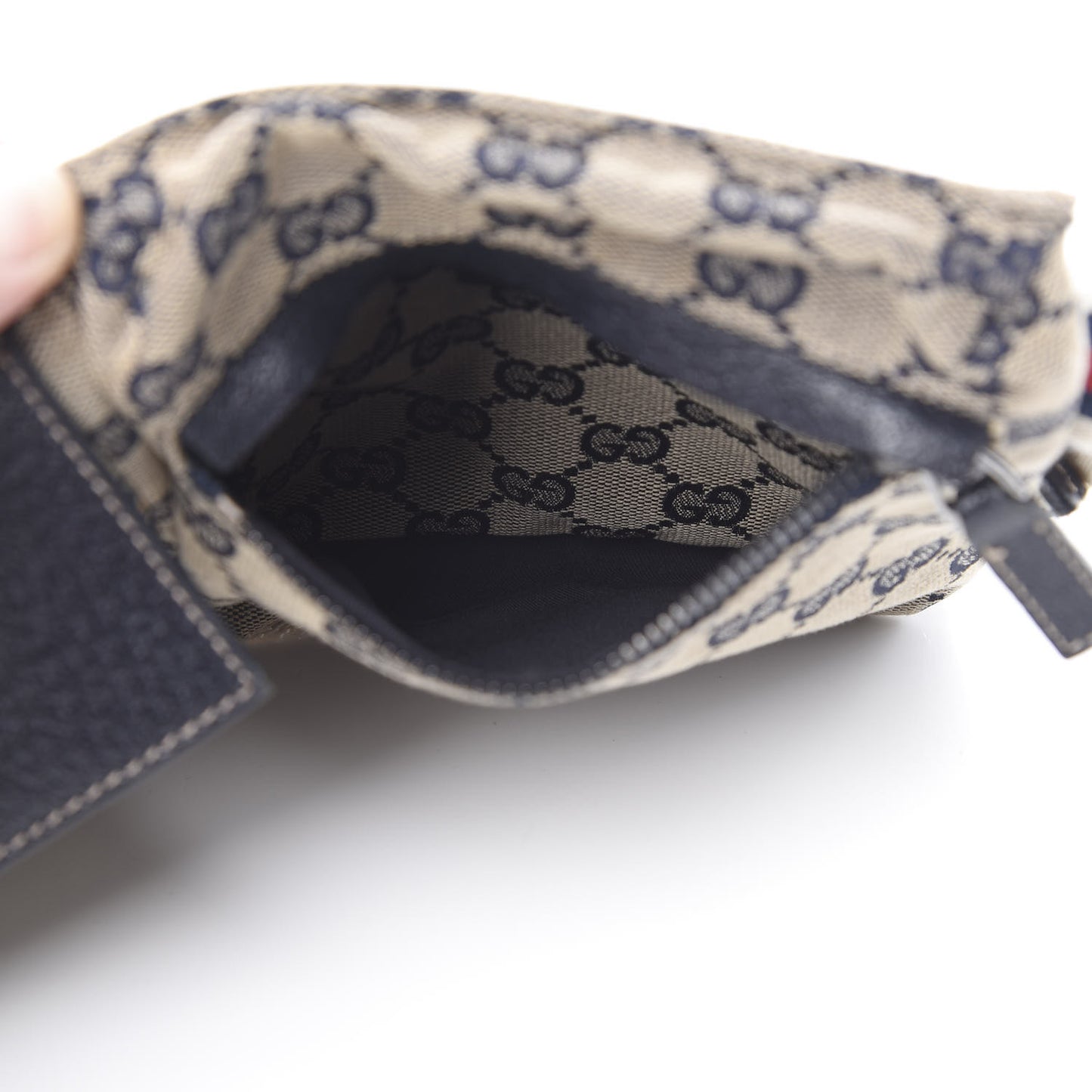 GG Monogram Web Double Pocket Belt Bag Navy