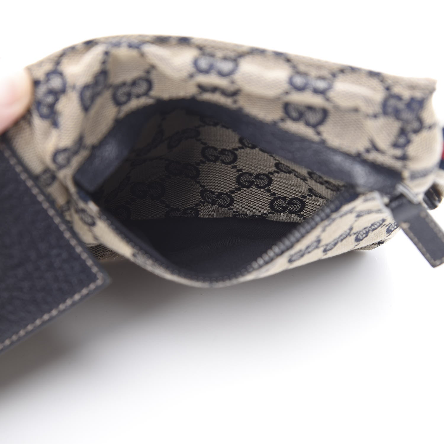 Gucci GG Monogram Web Double Pocket Belt Bag Navy 6 of 12