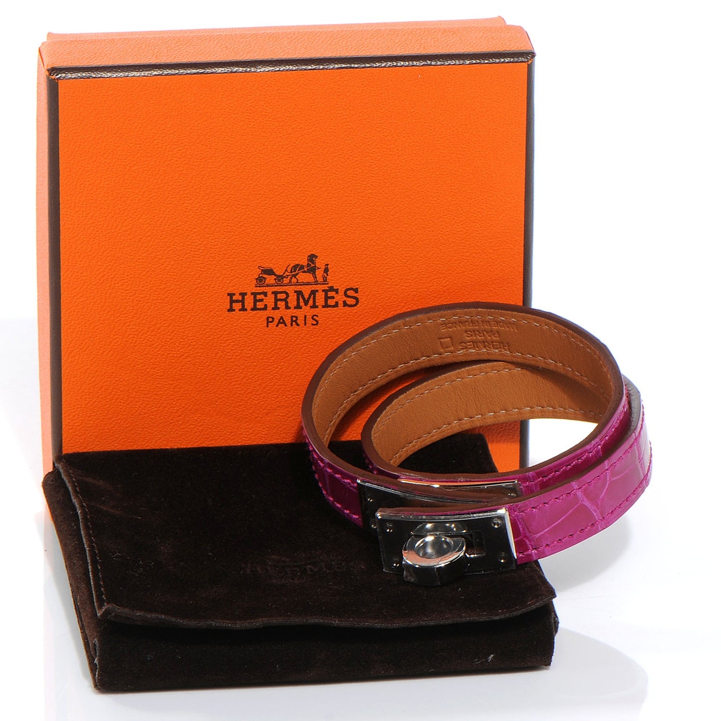 Shiny Alligator Kelly Double Tour Bracelet Rose Scheherazade Small