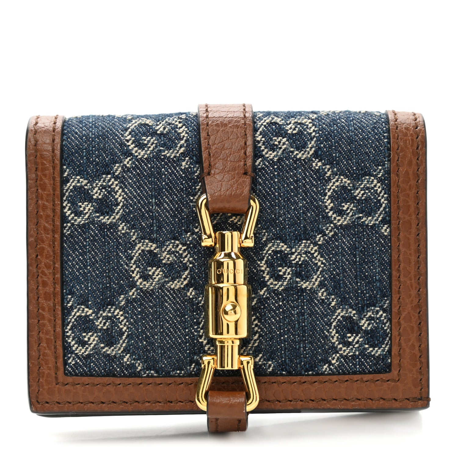 Gucci New Denim GG Monogram Jackie 1961 Card Case Blue Tea Cuir 1 of 7