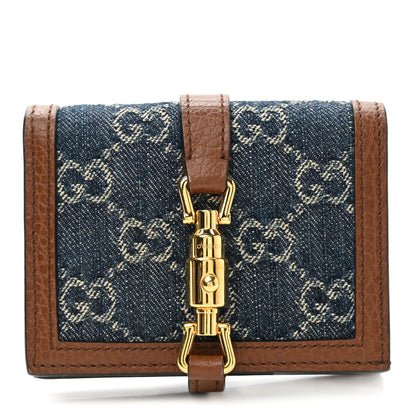 Gucci New Denim GG Monogram Jackie 1961 Card Case Blue Tea Cuir 1 of 7