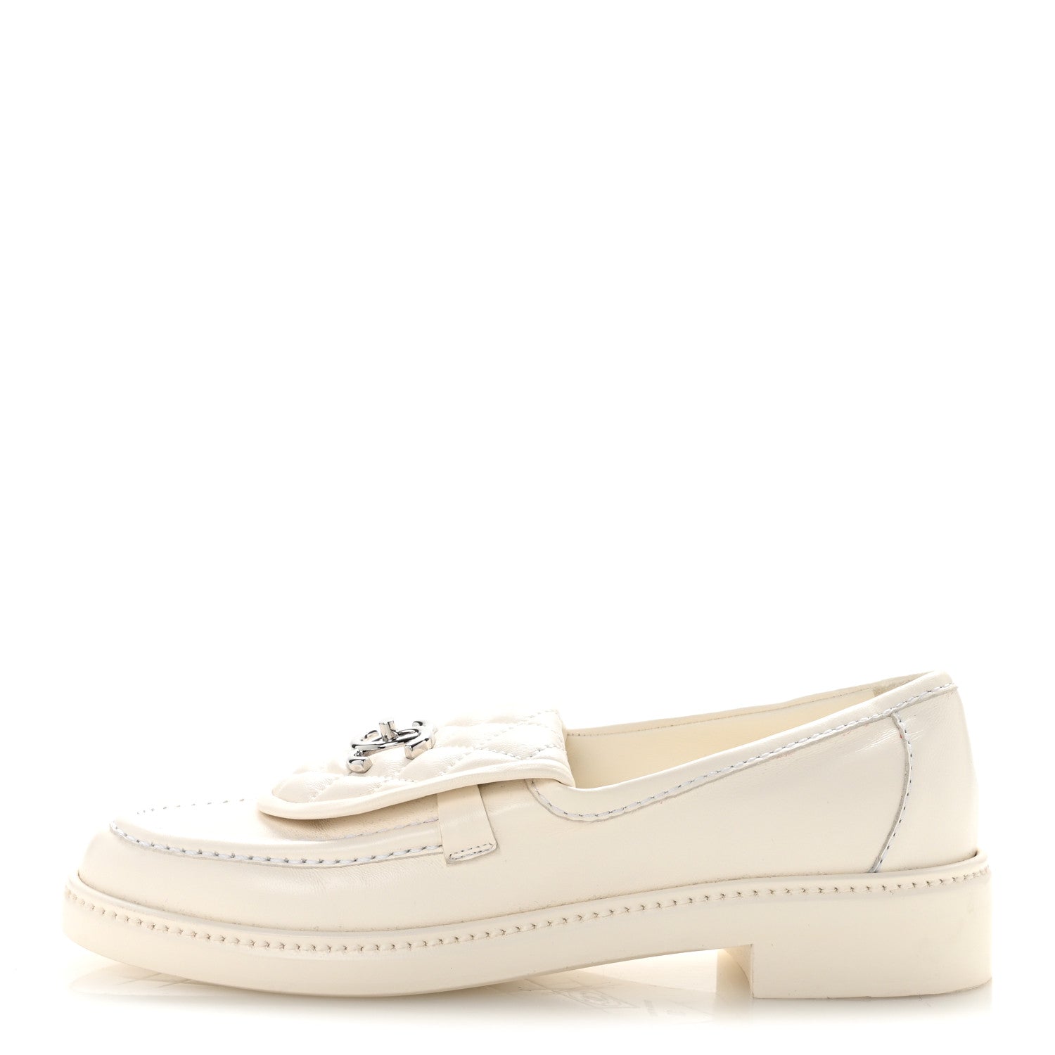 Chanel Lambskin Quilted CC Turnlock Loafers 37 White 1 of 11