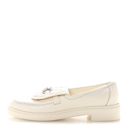 Chanel Lambskin Quilted CC Turnlock Loafers 37 White 1 of 11