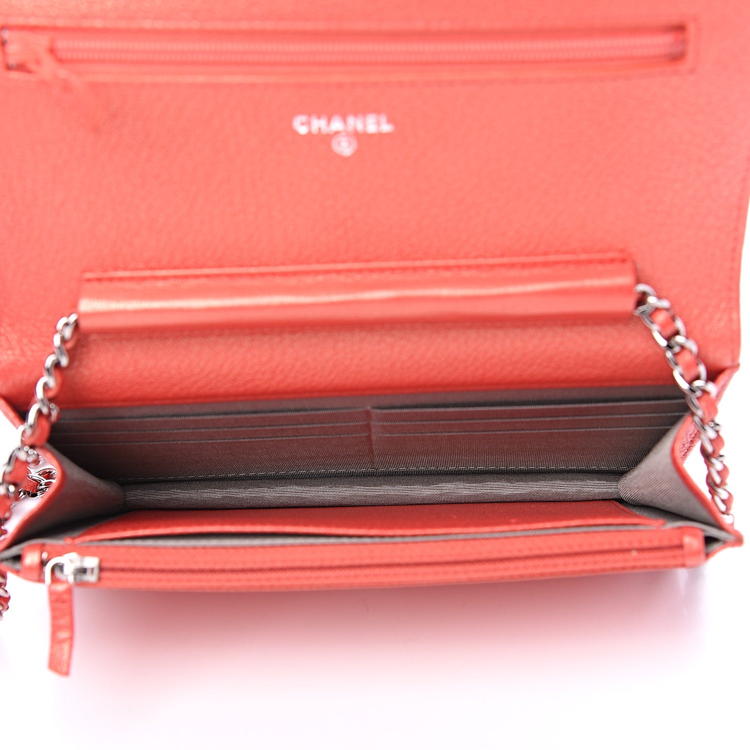 Chanel Metallic Goatskin Double Stitch Wallet On Chain WOC Orange 4 of 10