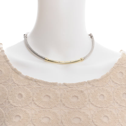 David Yurman Sterling Silver 14k Diamond Metro Cable Necklace 2 of 7