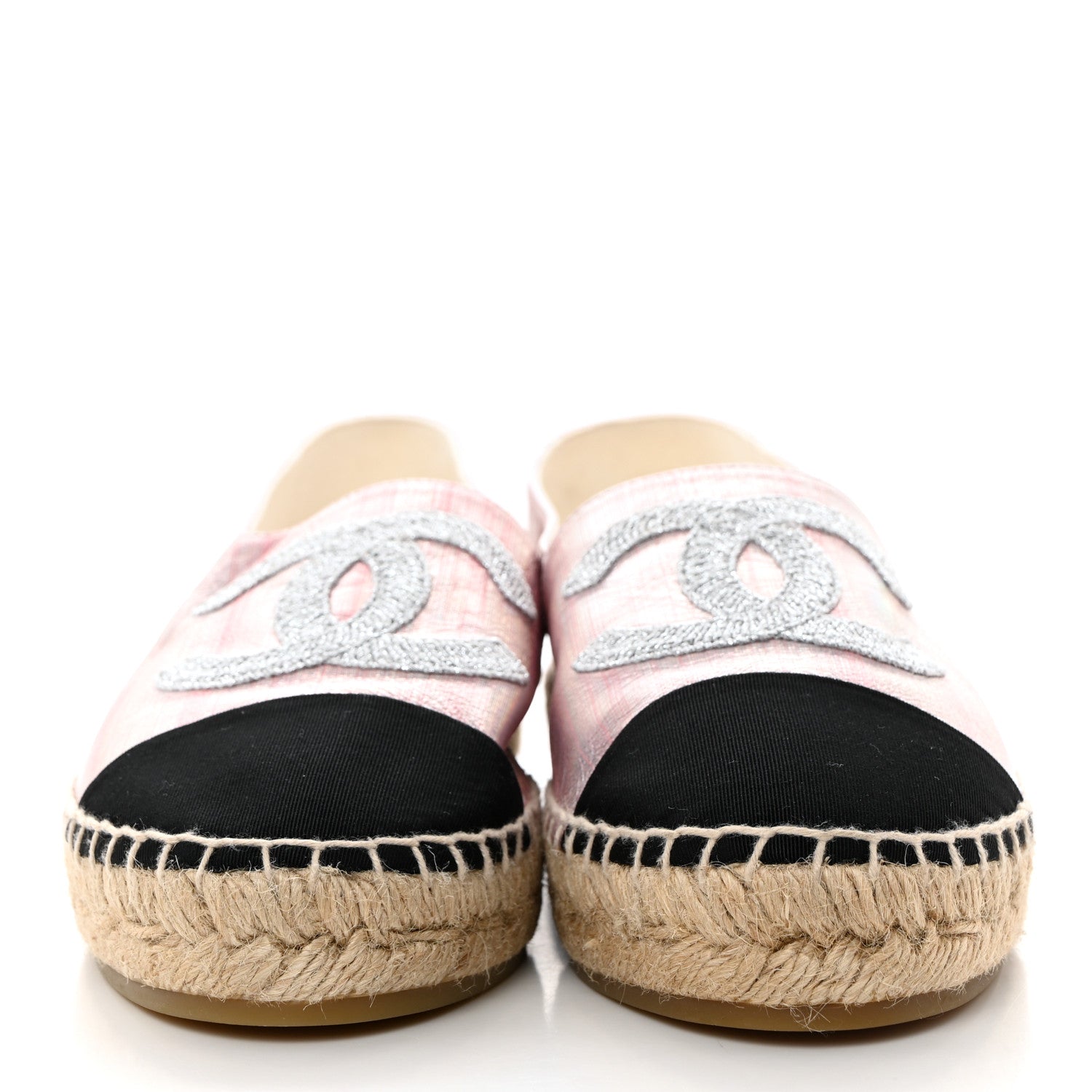 Chanel Laminated Lambskin Grosgrain Embroidered CC Espadrilles 40 Pink Silver Black 2 of 8