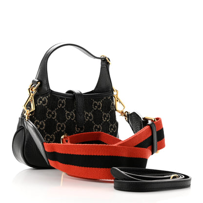Gucci Jacquard Black Denim GG Monogram Textured Dollar Calfskin Mini Jackie 1961 Hobo Black Ivory 4 of 11