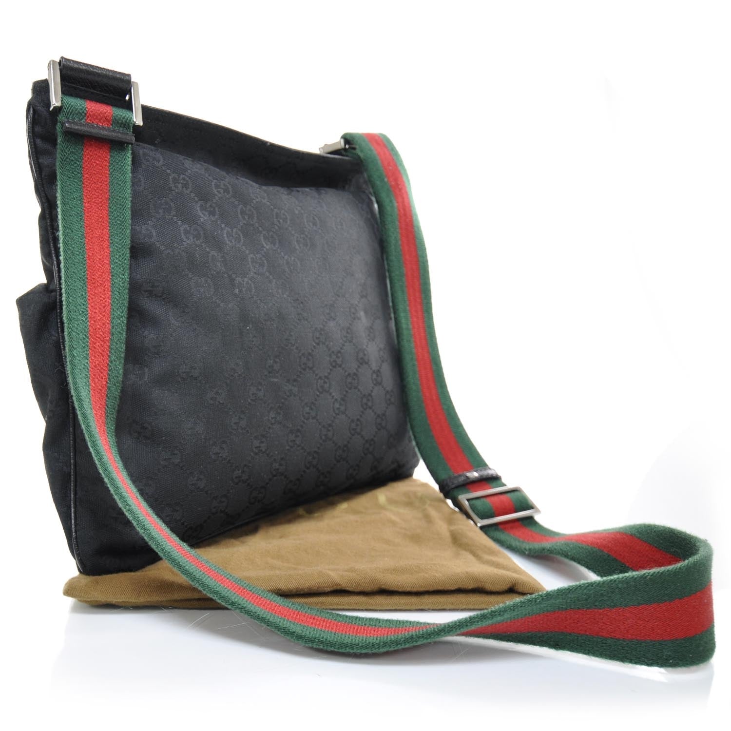 Gucci Monogram Web Medium Double Pocket Messenger Bag Black 2 of 10
