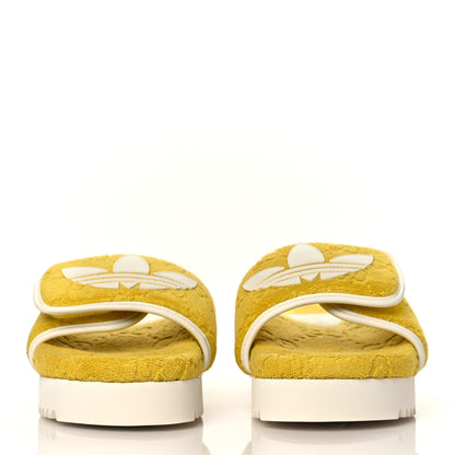 Gucci X ADIDAS Terry Cloth Trefoil GG Monogram Womens Platform Sandals 39 Smile Yellow Off White 2 of 8