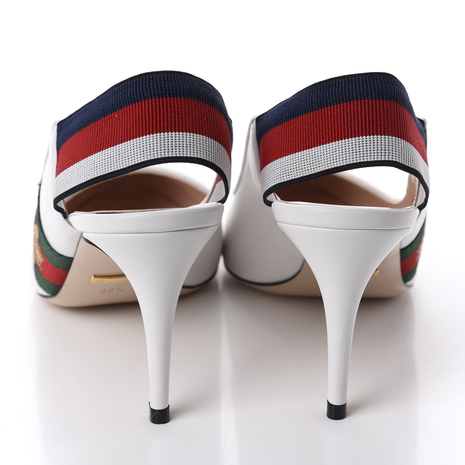 Gucci Malaga Kid Web Sylvie Mid Heel Slingback Pumps 38.5 White 5 of 10