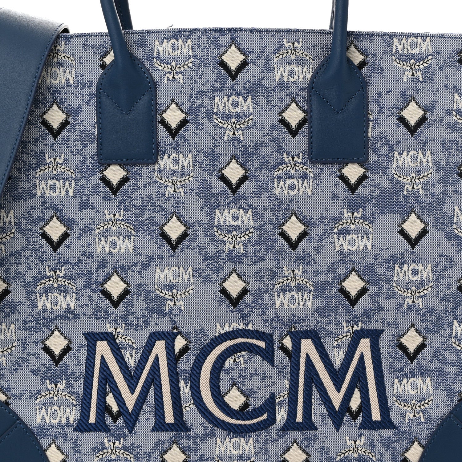 MCM Jacquard Monogram Munchen Extra Large Tote Blue 8 of 11