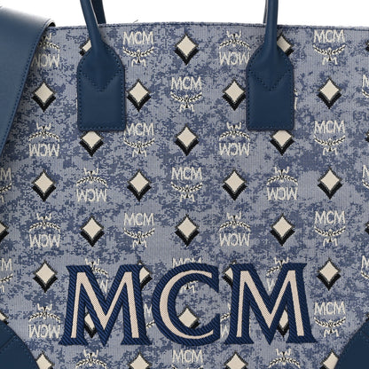 MCM Jacquard Monogram Munchen Extra Large Tote Blue 8 of 11