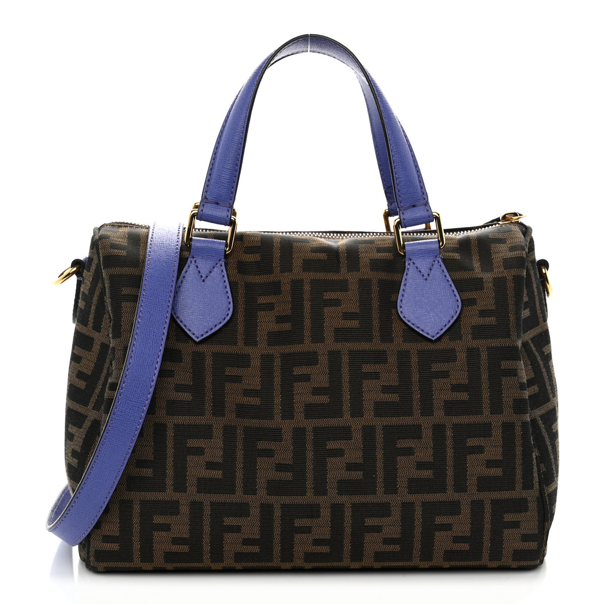 Fendi Zucca Vitello Elite Small Boston Tobacco Viola Cassis 1 of 11