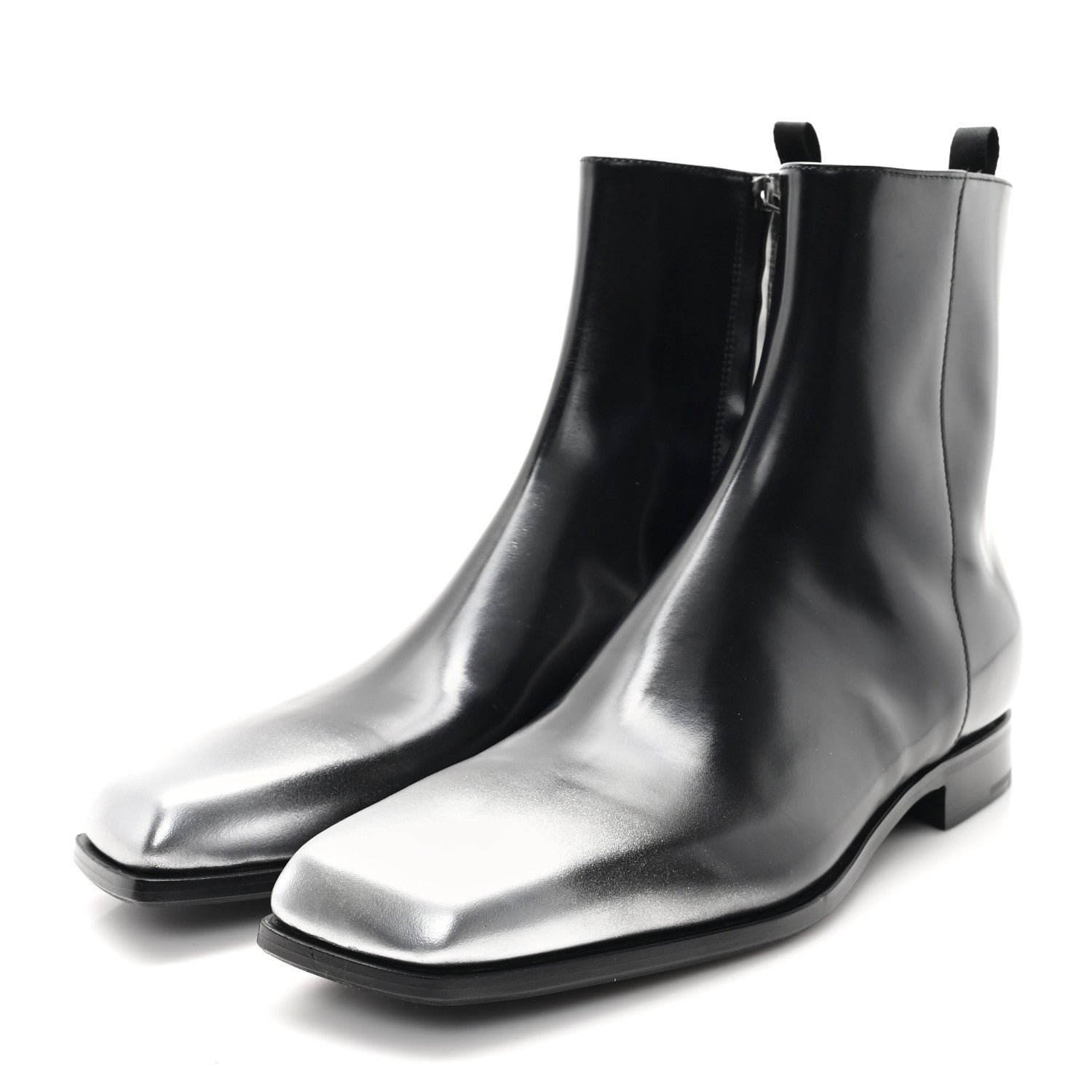Prada Spazzolato Sfumato Mens Square Toe Ankle Boots 10 Black Argento 4 of 9