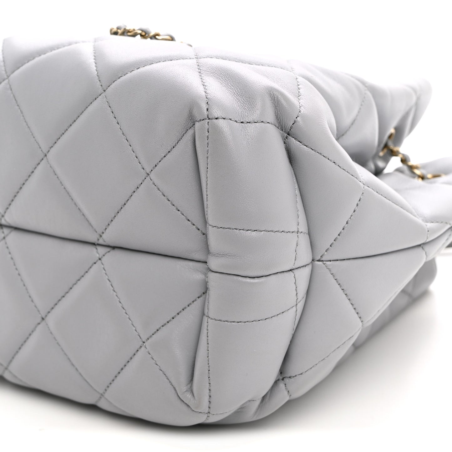 Lambskin Quilted CC Dweller Drawstring Bucket Bag Light Grey