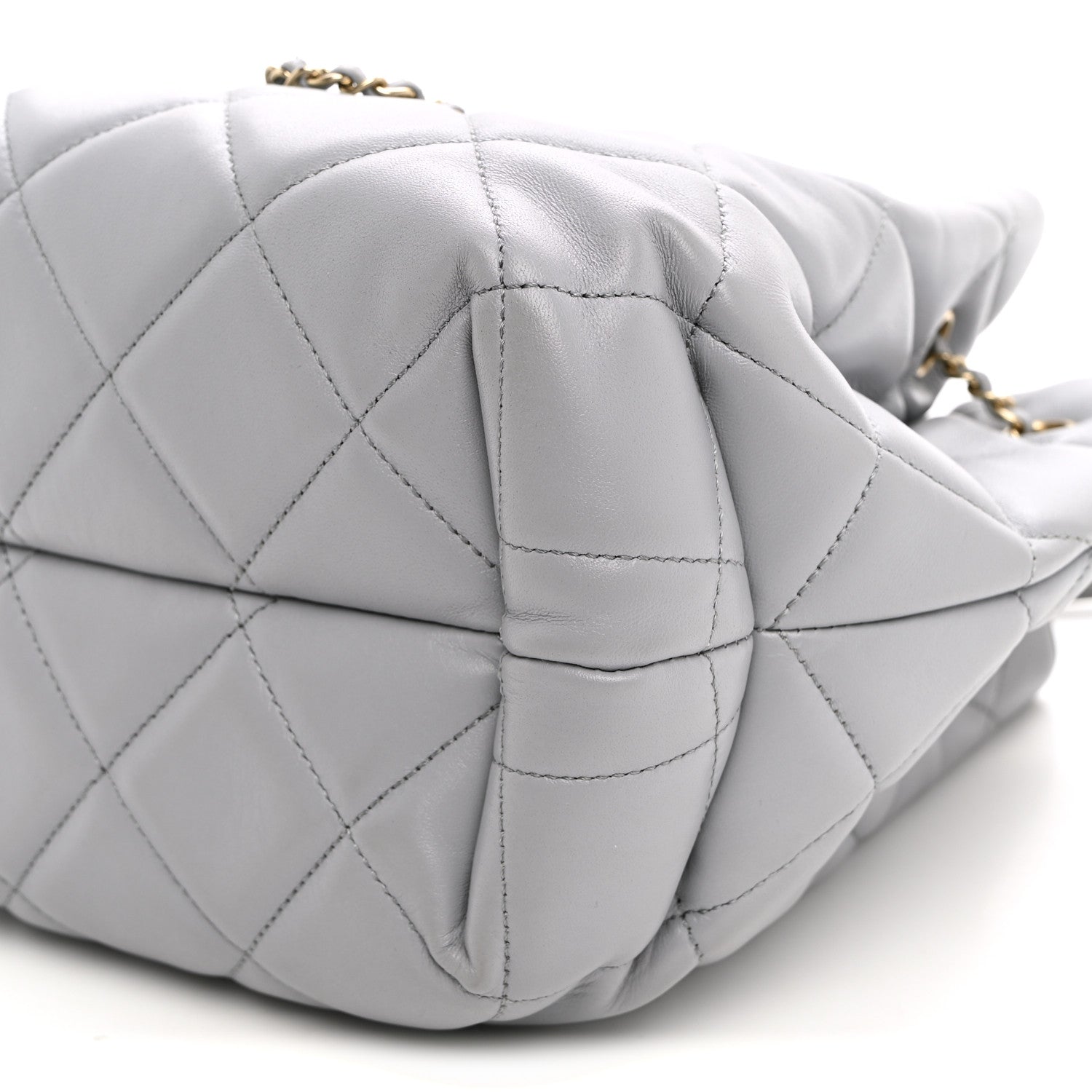 Chanel Lambskin Quilted CC Dweller Drawstring Bucket Bag Light Grey 10 of 10