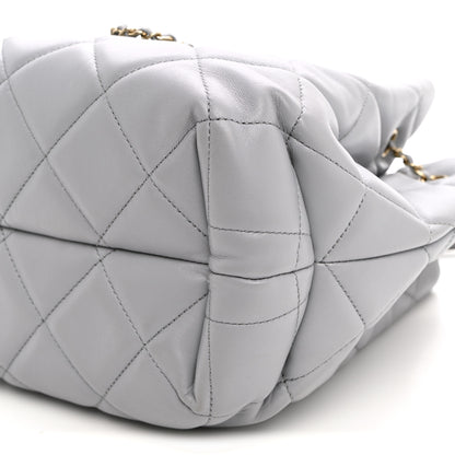 Chanel Lambskin Quilted CC Dweller Drawstring Bucket Bag Light Grey 10 of 10