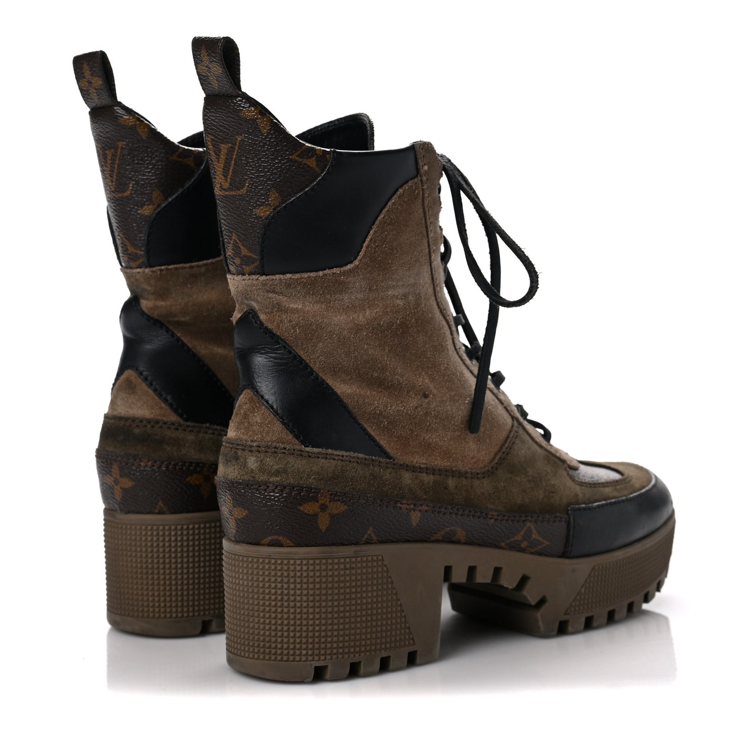 Suede Calfskin Monogram Laureate Platform Desert Boots 37 Taupe