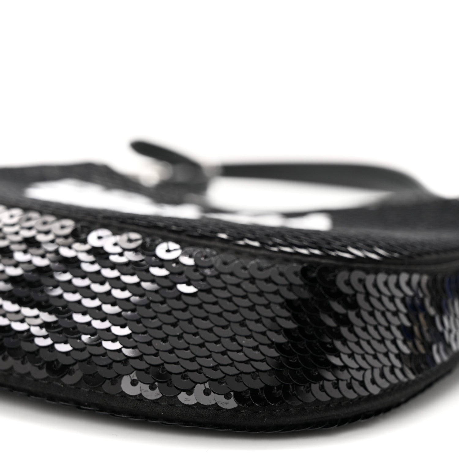 Prada Paillettes Sequin Logo Cleo Adjustable Strap Shoulder Bag Black White 9 of 10