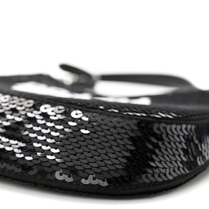 Prada Paillettes Sequin Logo Cleo Adjustable Strap Shoulder Bag Black White 9 of 10