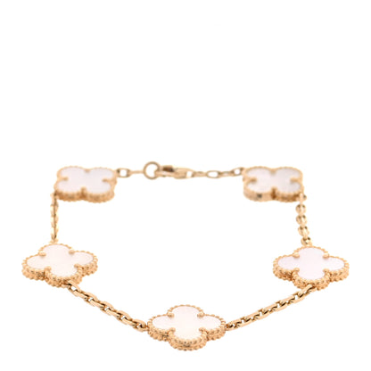 Van Cleef & Arpels 18K Yellow Gold Mother of Pearl 5 Motifs Vintage Alhambra Bracelet 1 of 5