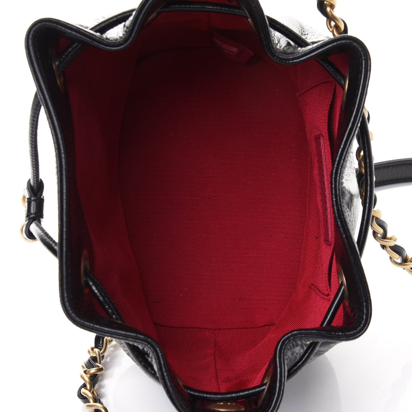 Shiny Aged Calfskin CC Chain Mini Drawstring Bag Black