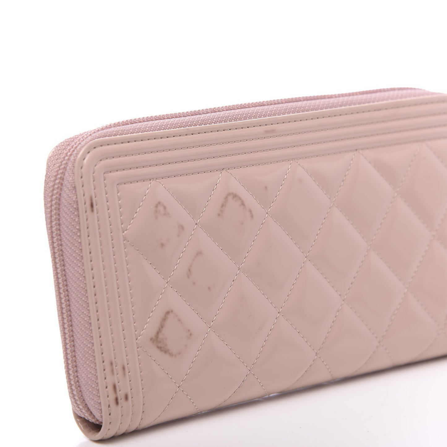 Patent Quilted Boy Long Zip Around Wallet Light Pink