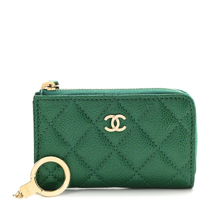 Chanel Metallic Caviar Quilted Zipped Key Holder Case Green 1 of 8