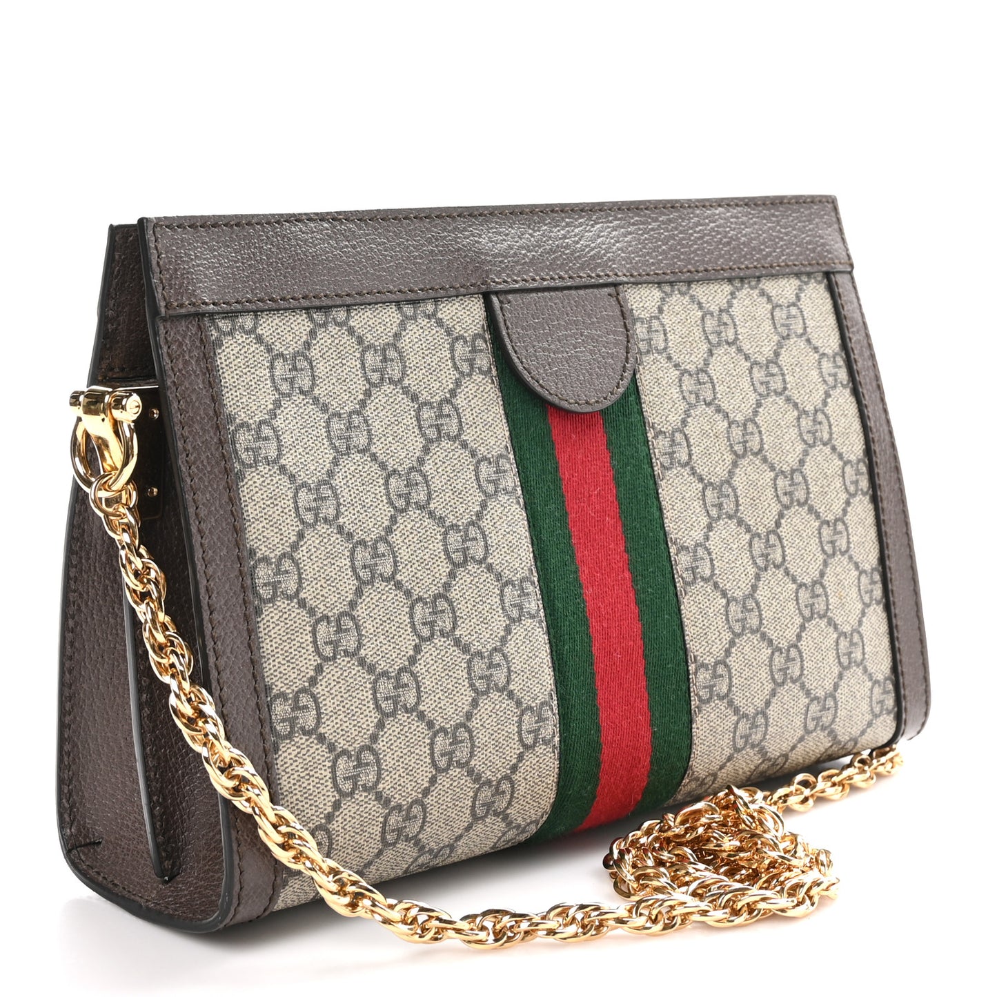 GG Supreme Monogram Web Small Ophidia Chain Shoulder Bag Brown