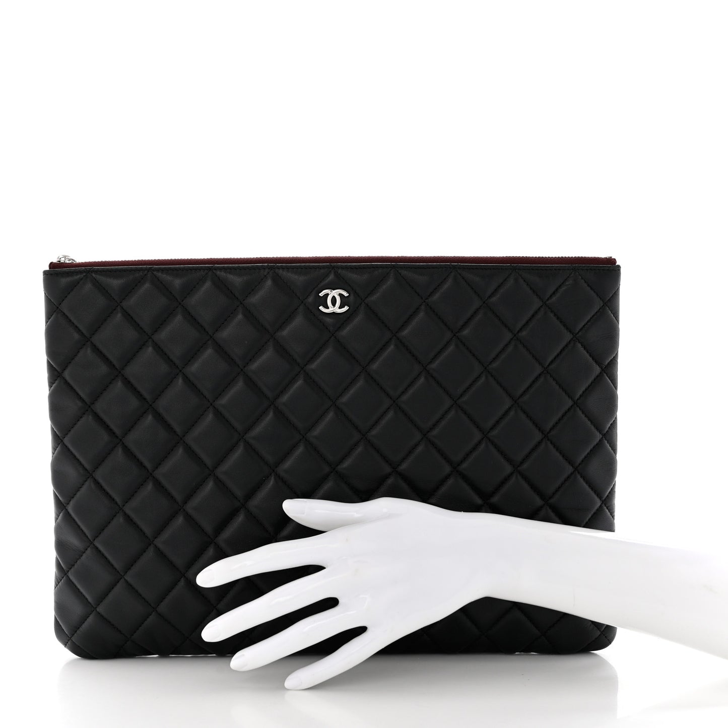 Lambskin Quilted Large Cosmetic Case Black