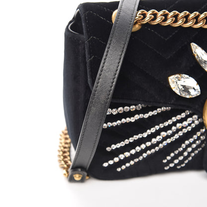 Gucci Velvet Matelasse Marquise Crystals Embroidered Small GG Marmont Shoulder Bag Black 10 of 10