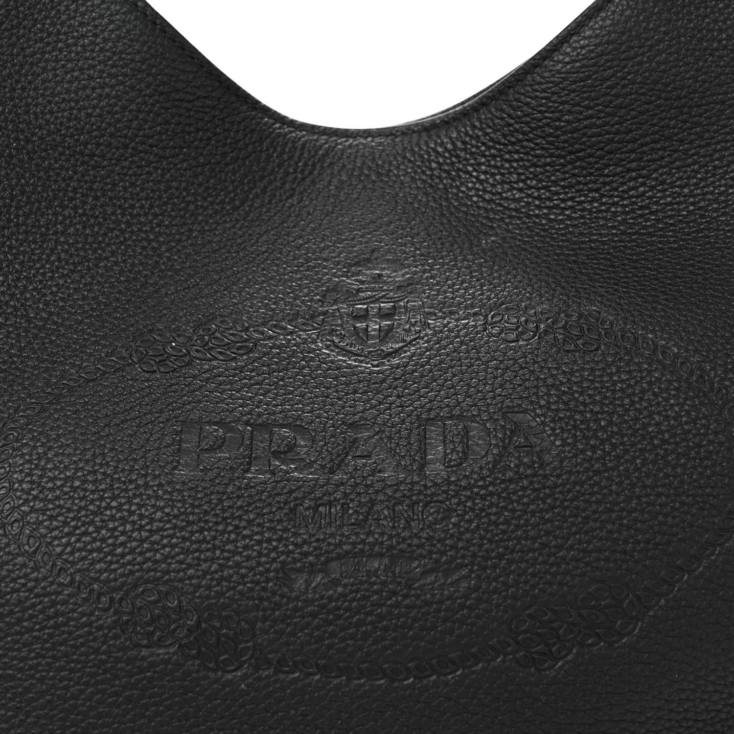 Prada Vitello Phenix Embossed Logo Hobo Black 7 of 10