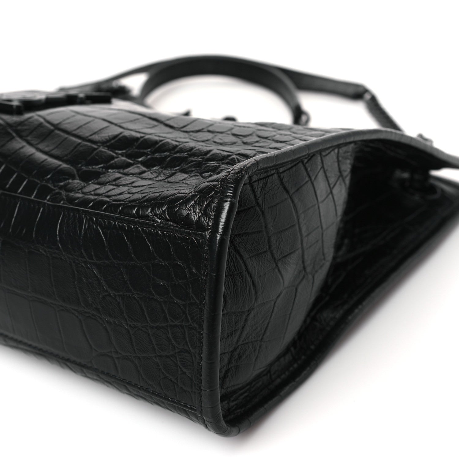 Saint Laurent Calfskin Crocodile Embossed Monogram Medium Niki Shopping Bag Black 9 of 9