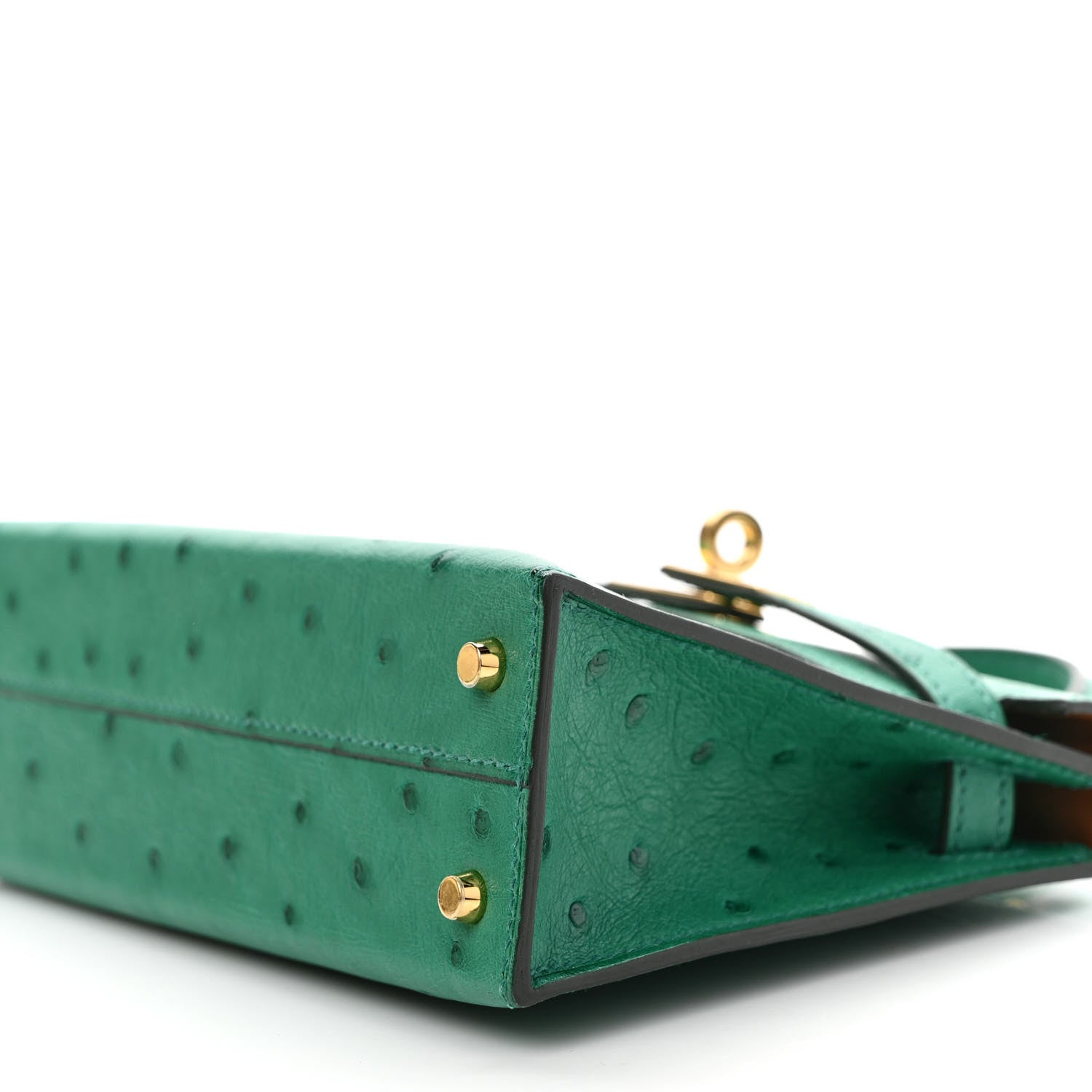 Hermes Ostrich Horseshoe Kelly Sellier Mini 20 Vert Vertigo Gold 7 of 7