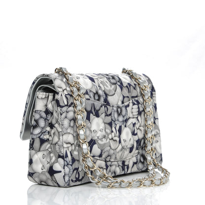 Chanel Nylon Quilted Medium Cat Emoticon Double Flap Navy Grey Ecru 3 of 8