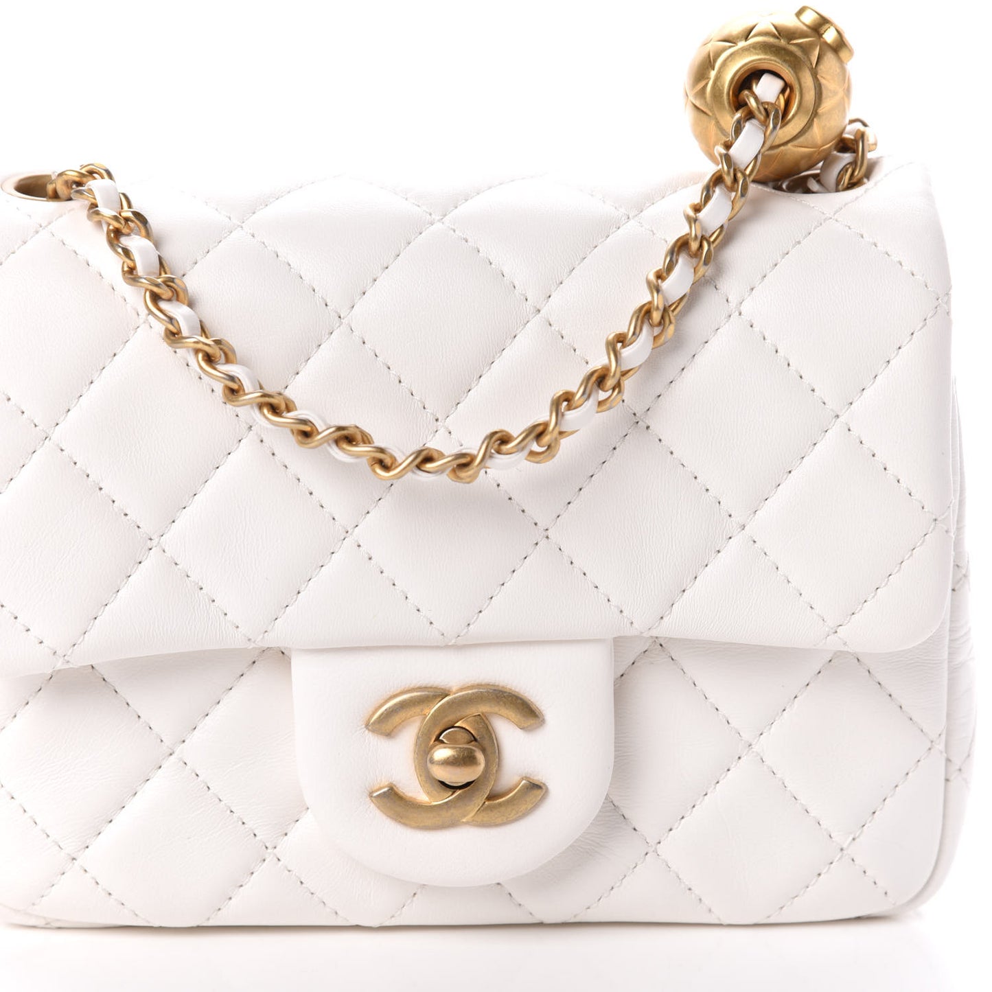 Lambskin Quilted Mini Pearl Crush Flap White