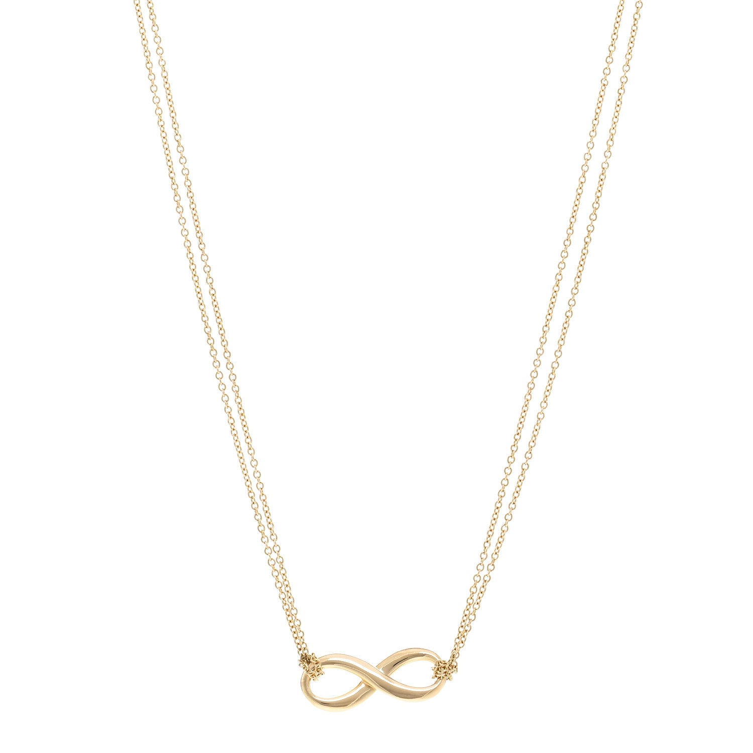 Tiffany 18K Yellow Gold Infinity Double Chain Pendant Necklace 1 of 4