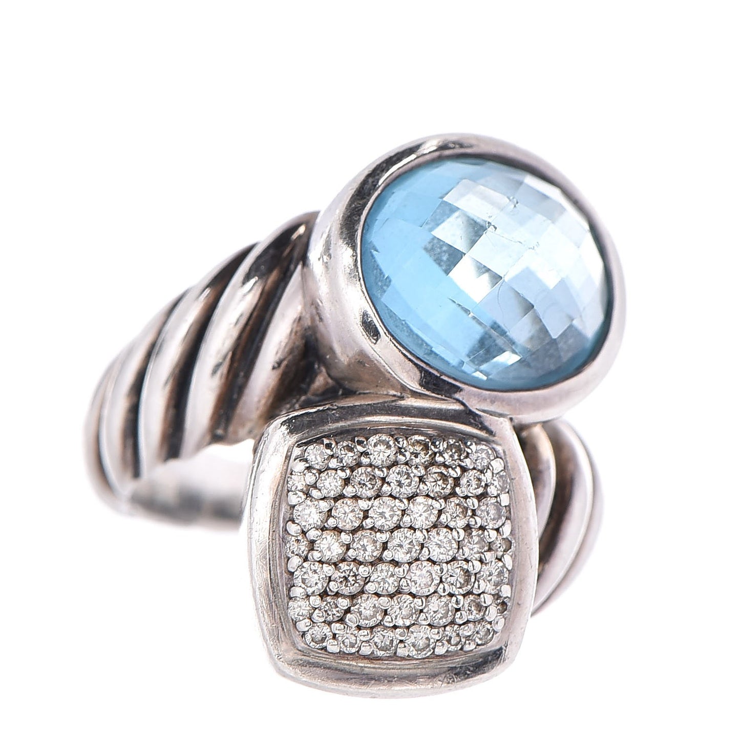Sterling Silver Blue Topaz Diamond Bypass Renaissance Ring 55 7.25