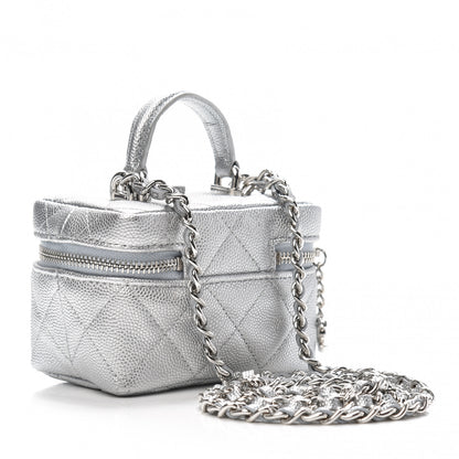 Chanel Metallic Caviar Quilted Mini Top Handle Vanity With Chain Silver 3 of 10