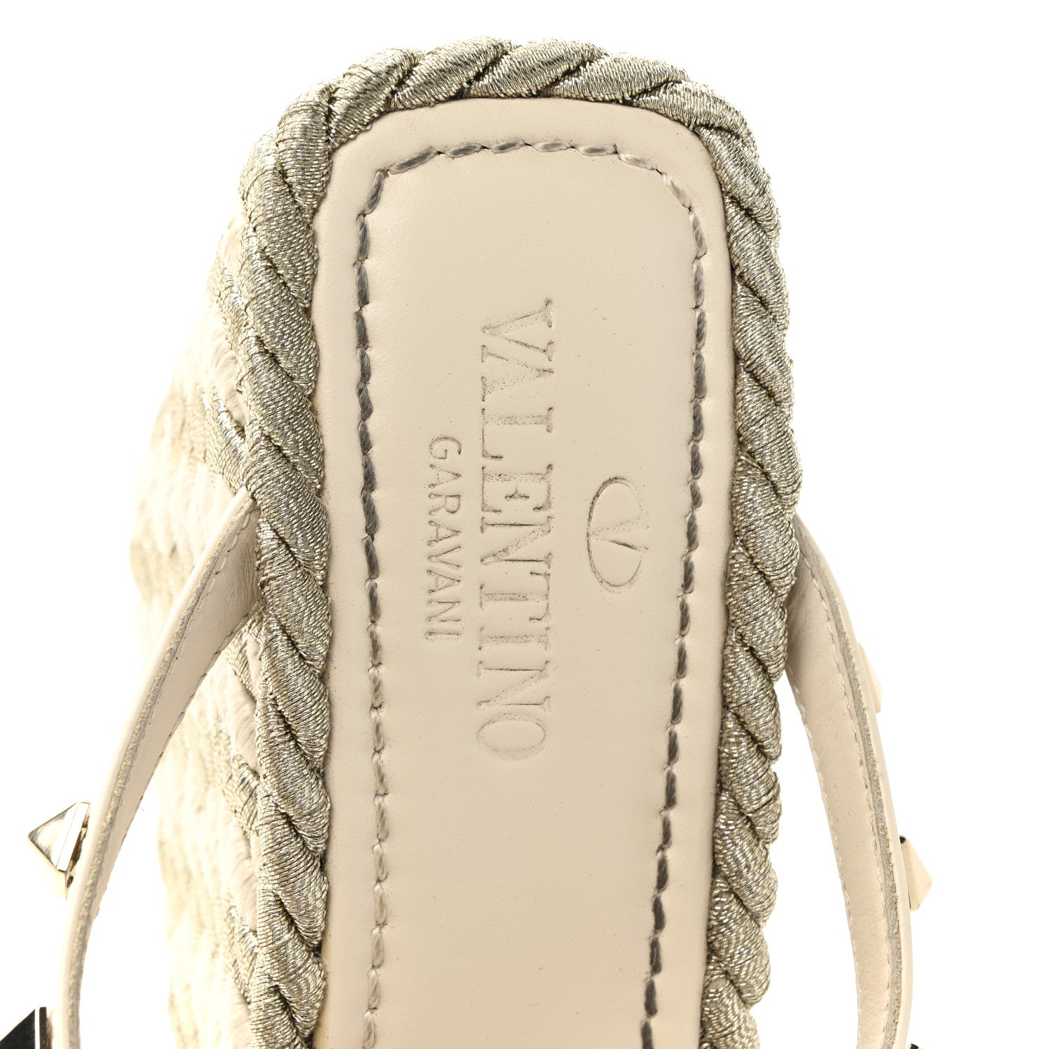Valentino Garavani Calfskin Silk Rockstud Torchon Espadrille Wedge 25/95mm Slide Sandals 37 Light Ivory 8 of 12