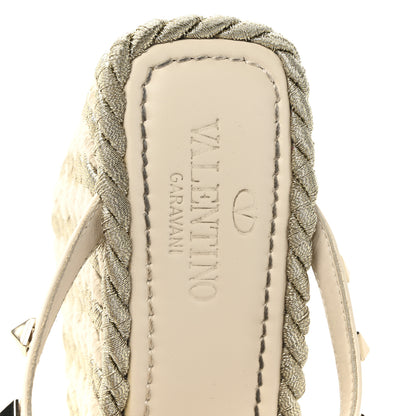 Valentino Garavani Calfskin Silk Rockstud Torchon Espadrille Wedge 25/95mm Slide Sandals 37 Light Ivory 8 of 12