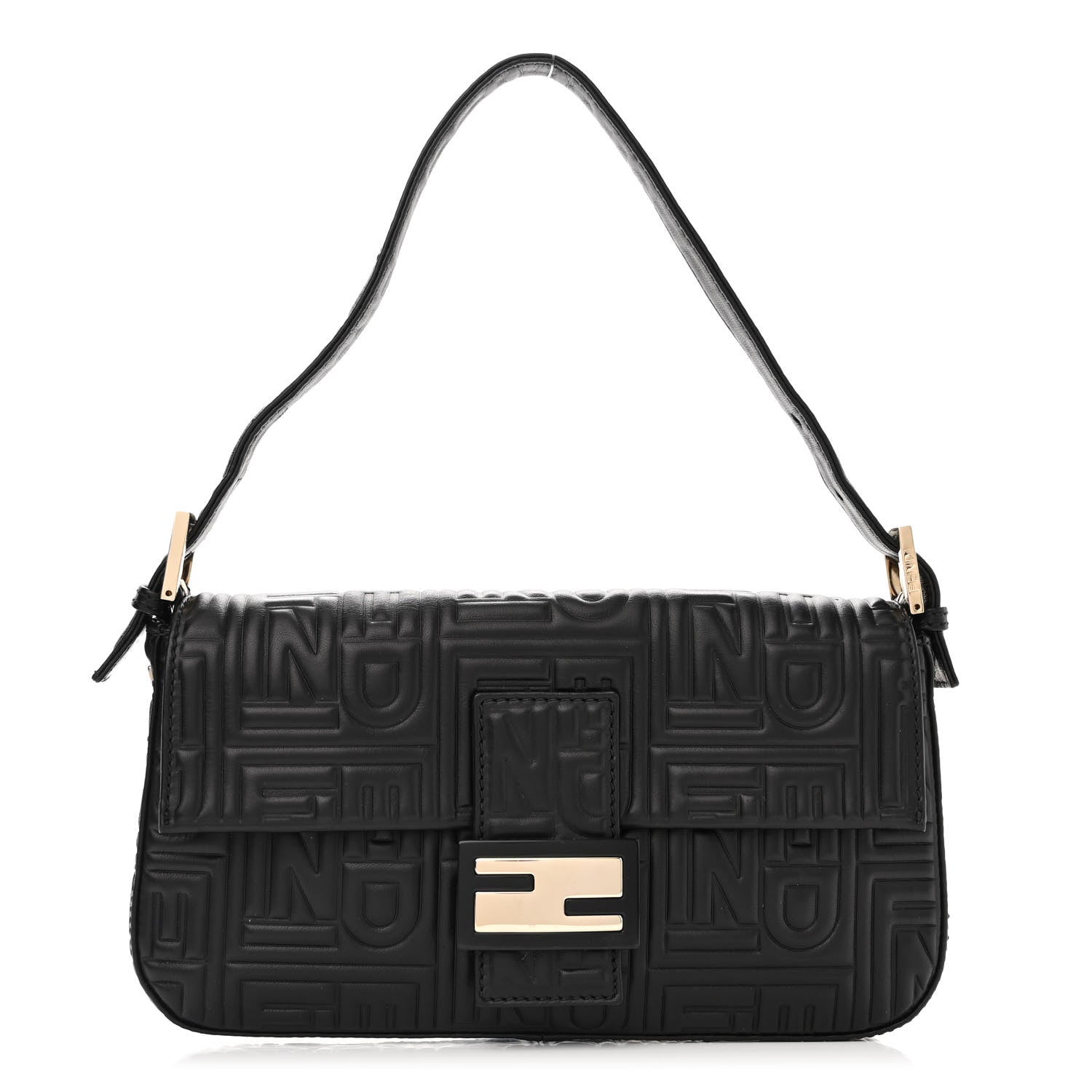 Fendi Nappa Logo Embossed Baguette Black 1 of 10