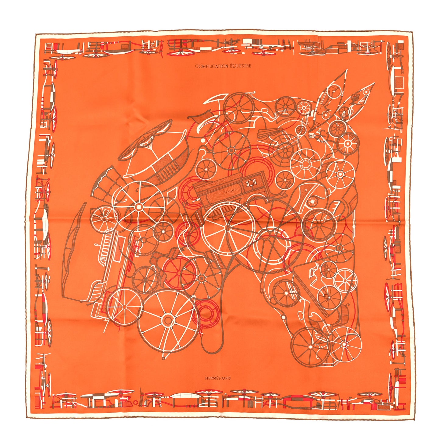 Silk Complication Equestre Scarf 90 Potiron White Caramel