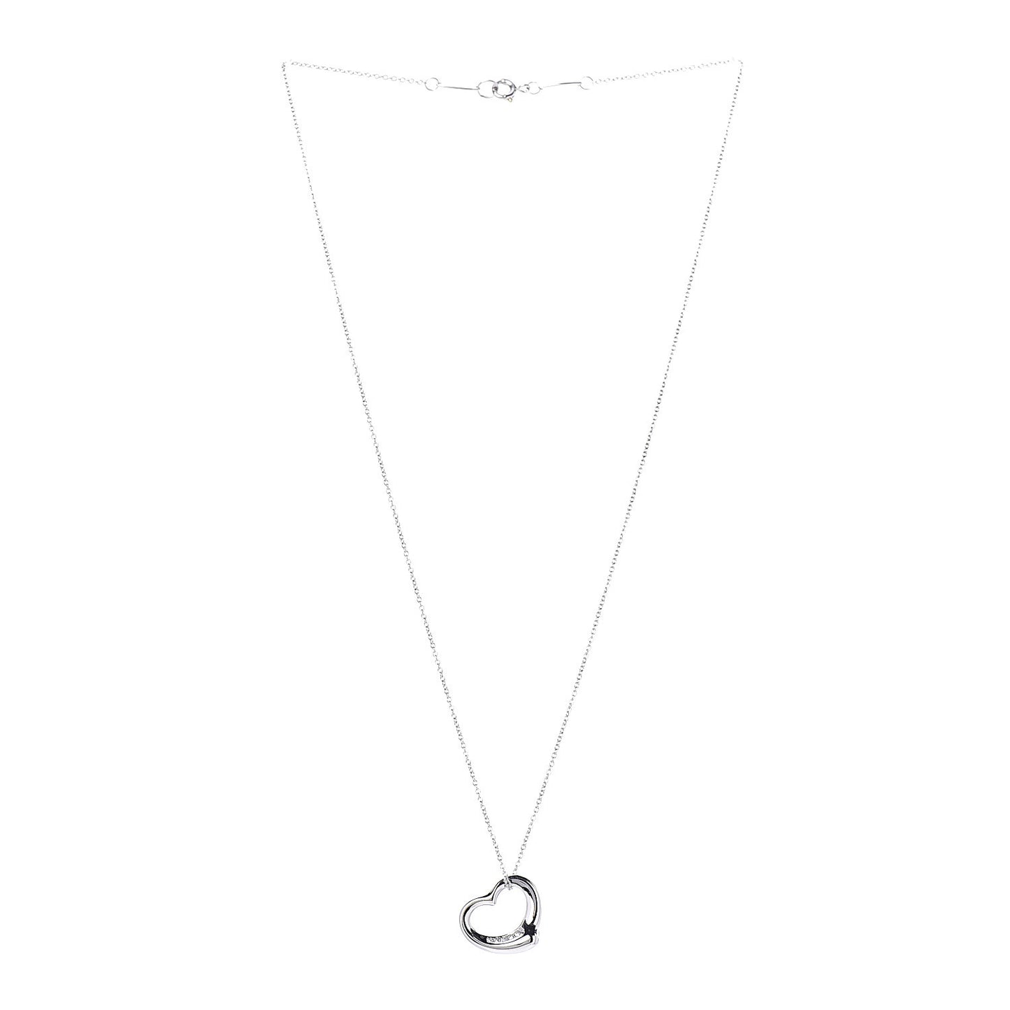 Platinum Diamond 16mm Elsa Peretti Open Heart Pendant Necklace