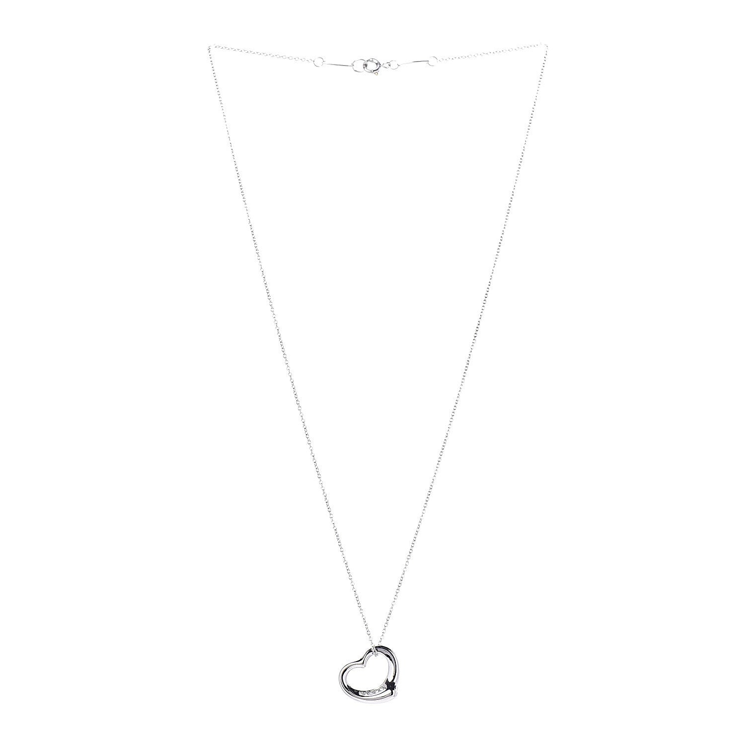 Tiffany Platinum Diamond 16mm Elsa Peretti Open Heart Pendant Necklace 3 of 8