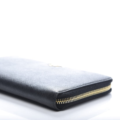 Prada Saffiano Metal Large Zip Around Travel Wallet Black 9 of 10