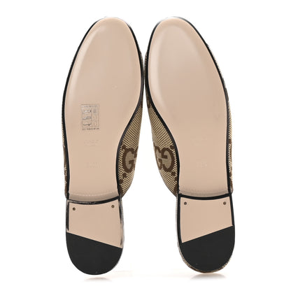 Gucci Monogram Jumbo GG Malaga Kid Womens Princetown Slippers 38.5 Camel Ebony New Acero Beige 6 of 9